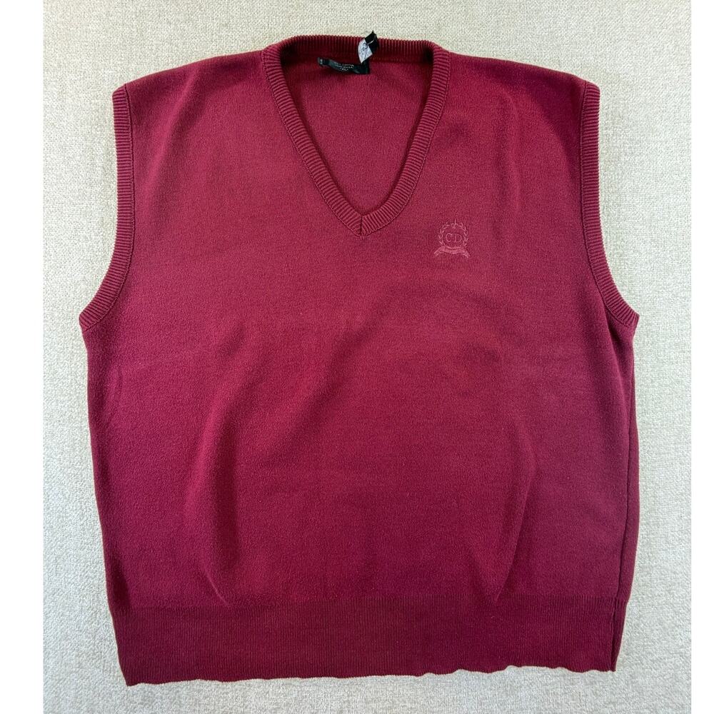 Christian Dior Mens XL Maroon Pullover Sweater Vest Vintage Preppy Designer Knit